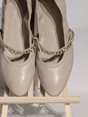Stuart Weitzman Nude Pearl-Chain Mary Jane Flats
